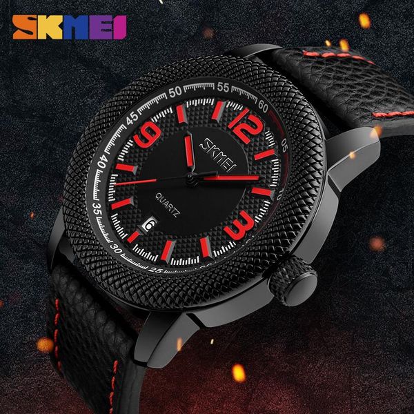 

wristwatches skmei men's quartz sports watch men clock 30m waterproof fashion leather casual wrist calendar relogio masculino, Slivery;brown