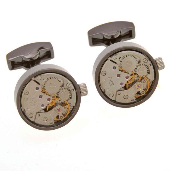 

mechanical movement cufflink windup automatic watch core without battery clock link, Silver;golden