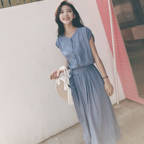 

dresses chiffon dress women's summer 2021 new popular korean style the fairy french minority knee length skirt, Black;gray