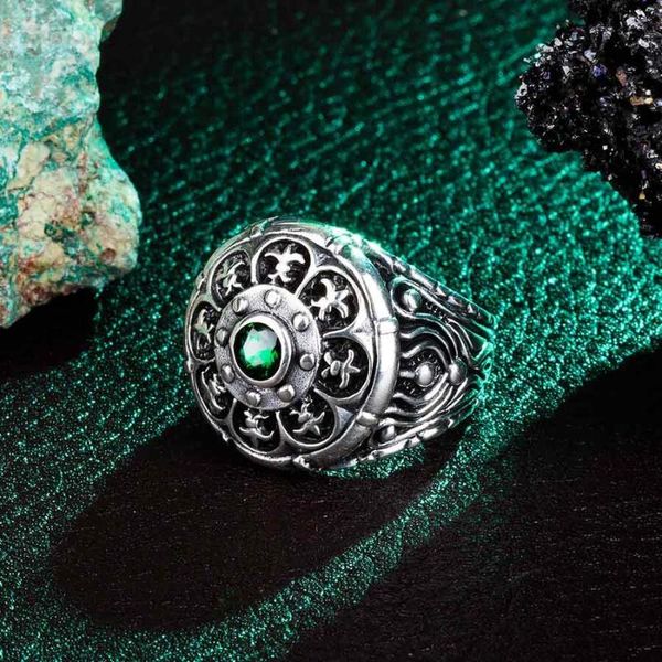 

flower silver ring with mini green zircon stone vintage made in turkey solid 925 sterling cluster rings, Golden;silver