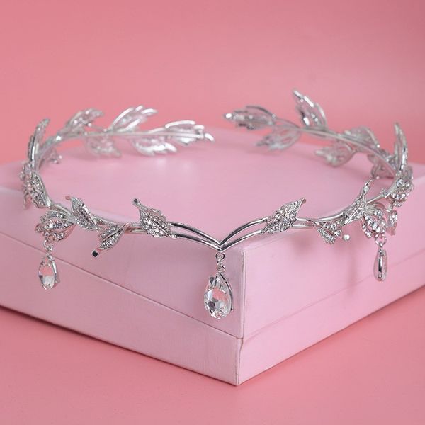 

luxury crystal crown bridal hair accessories wedding rhinestone waterdrop leaf tiara crown headband frontlet brides hair jewelry, Slivery;golden