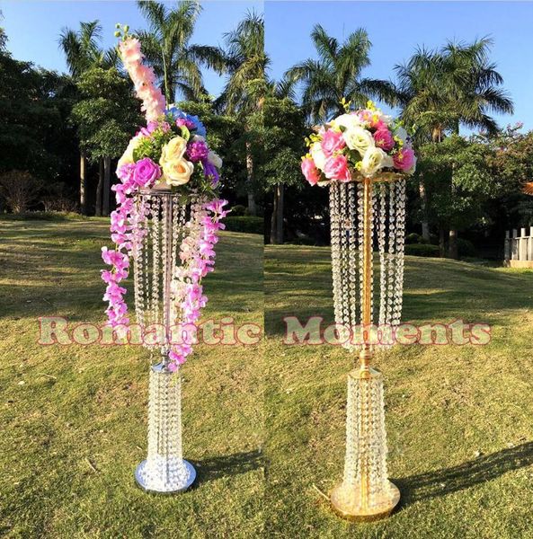 

vases wedding crystal pillar table centerpiece flower stand with bead strands deocration