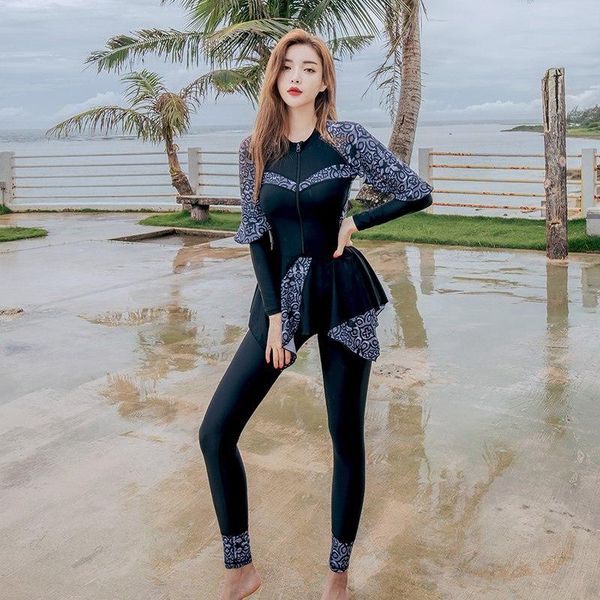 

one-piece suits women long sleeve swimwear rash guard surfing 3 pieces push up beach bodysuit bathing suit diving yoga fitness workout