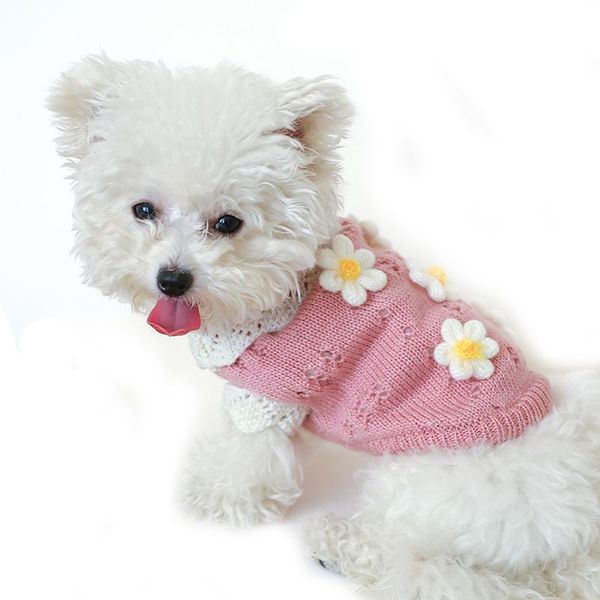 

dog apparel fashion knitted lace flower sweater for small dogs cats winter clothes chihuahua yorkie sphinx cat jumper pullover coat