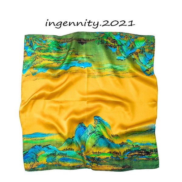 

scarves summer brand 100% real silk scarf square women print foulard bandana shawls wraps fashion lady office small hair 52*52 cm, Blue;gray