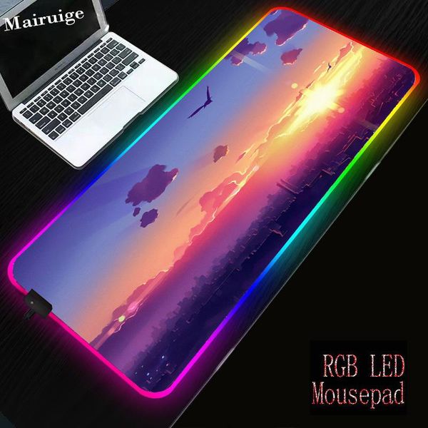 

mouse pads & wrist rests mairuige evening scenery rgb gaming large locked pad led colorful luminous usb wired lighting mousepad keyboard for