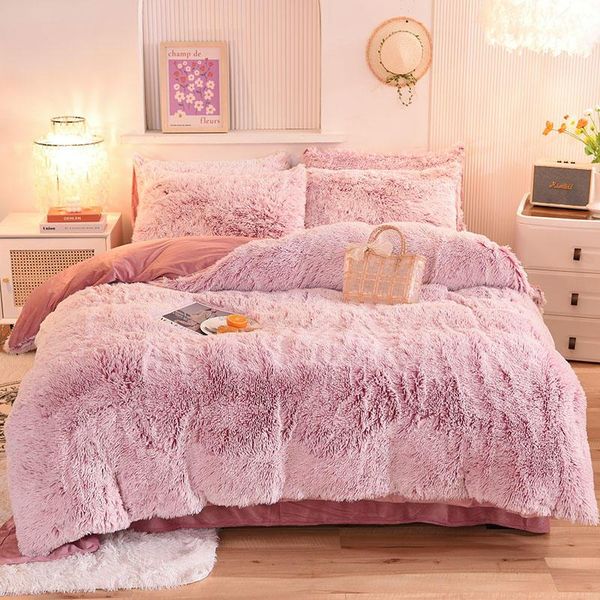 

bedding sets x24 fluffy bed linen set /king size long hair fleece for winter warm duvet cover sheet plush