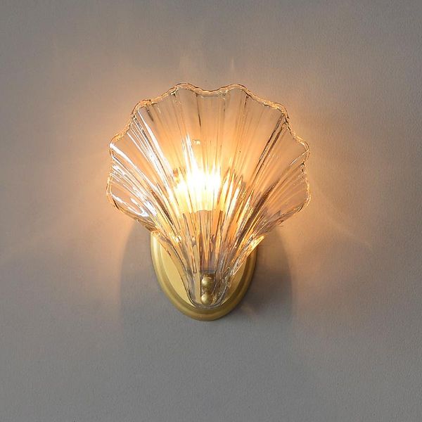 

wall lamp creative shell shape sconce bedroom nordic home lighting fashiom copper led stair light fixtures back mirror