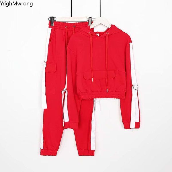 

Women's Two Piece Pants Matching Set Solid Side Ribbon Striped String Hooded Crop Top Short Sweatshirt Jogger Pant Workout Outfit Sweatsuits YO7Z, White