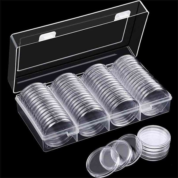 60pcs Clear Collection Capsules Coin 41mm Transparente Águia Protetor Caixa De Armazenamento Caixa De Arredondas Contentores 210922