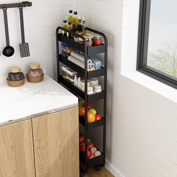 

kitchen storage & organization shelf multi-layer vegetable basket floor type clamping rack cabinet narrow ultra-narrow gap cart
