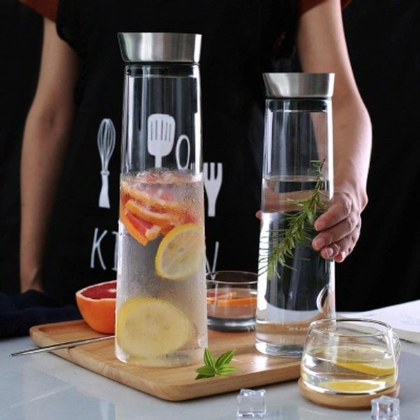 

water bottles yilala heat-resistant glass large capacity stainless steel lid cold bottle juice pot transparent cup