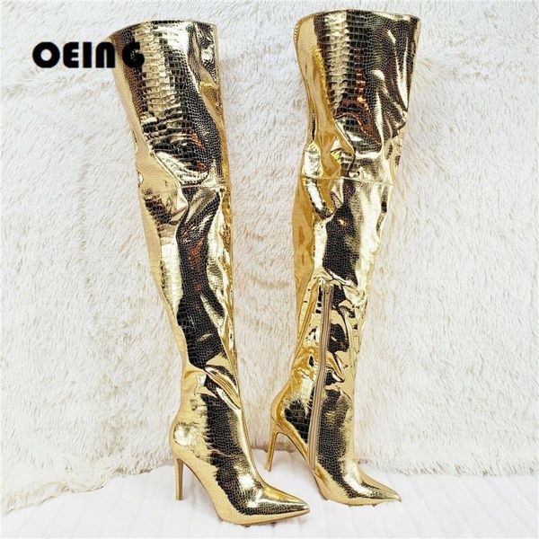 

boots women thigh high pointed toe stiletto heels over-the-knee long side zipper winter knight plus size 35-44, Black
