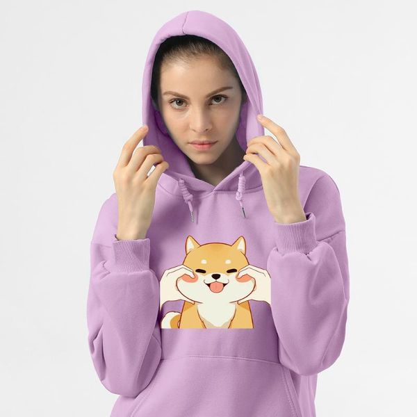 

women's hoodies & sweatshirts shiba printed hooded long sleeve casual female harajuku 2021 autumn women streetwear cute pullovers girls, Black