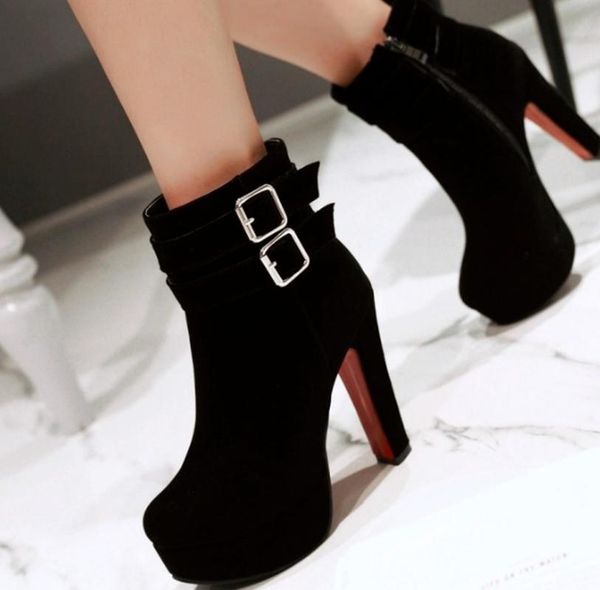 

boots ankle shoes woman vintage high heels flock fashion women sandals plus size gladiator sandalias mujer sapato feminino sf1152, Black