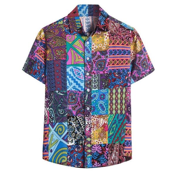 

men's casual shirts mens lapel short sleeve cotton linen breathable button summer hawaiian beach vintage print camis, White;black