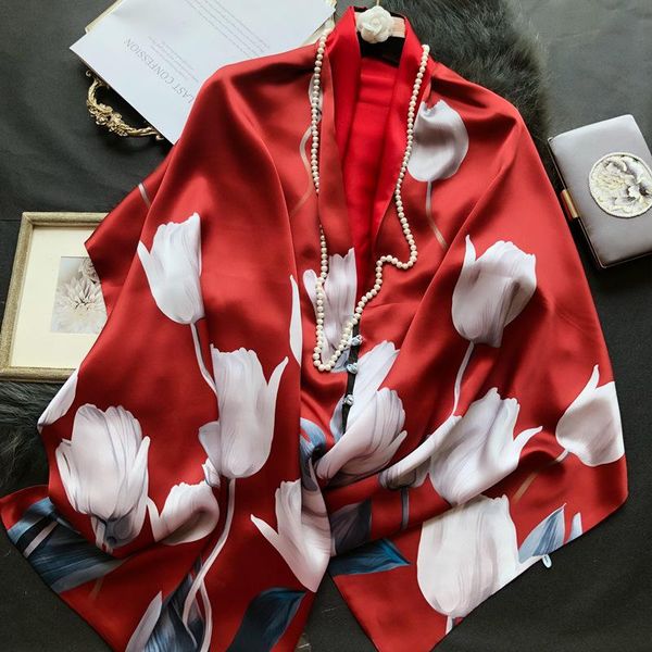 

ethnic clothing tulip disc fastens grade silk satin scarf, Red