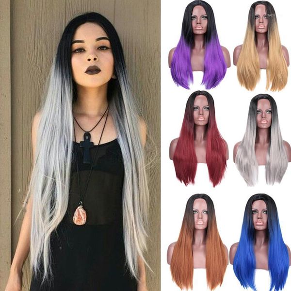 

26 inch long straight purple gray red pink black ombre synthetic wigs for women cosplay hair heat resistant1