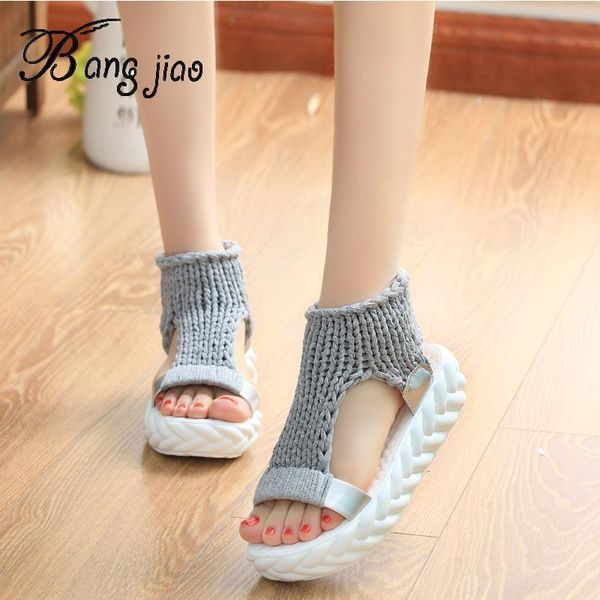 

spring summer female shoes women casual sandals thick-bottomed knitting sandal gladiator bottom rome, Black