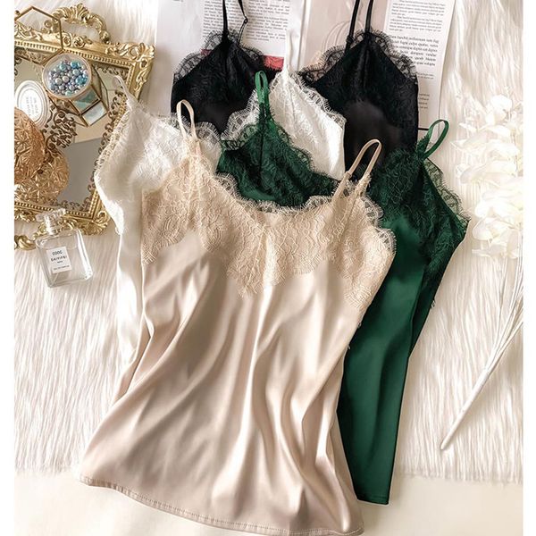 

styles lace camisole women silk v-neck summer sleeveless casual tank female slim soft satin basic plus size, White