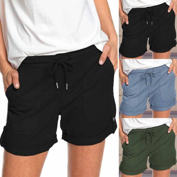 

women's shorts womens comfy drawstring solid color sports summer casual elastic waist pocketed loose plus size, White;black