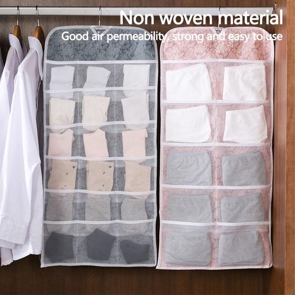 

storage bags breathable wardrobe folding bag hanging underwear socks multi-pocket oxford cloth
