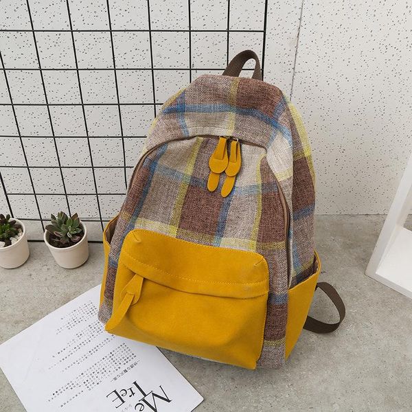 

backpack canvas check shoulder bag large capacity multi-function student