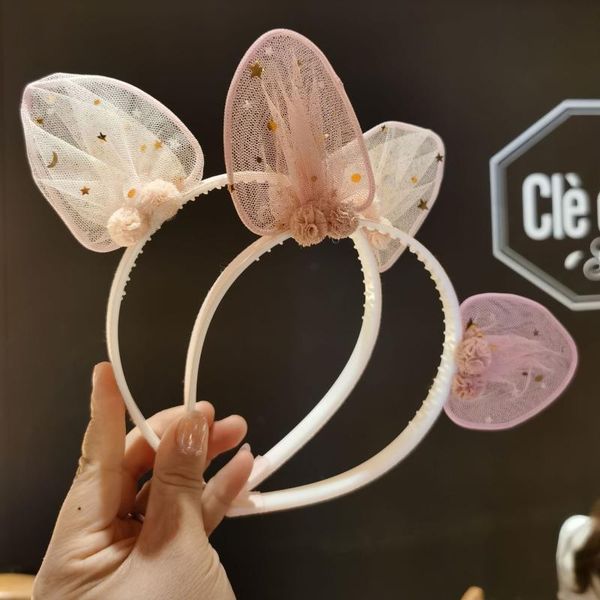 

lovely cat ear net head star plush ball children's headdress solid princess girl hair accessories, Slivery;white