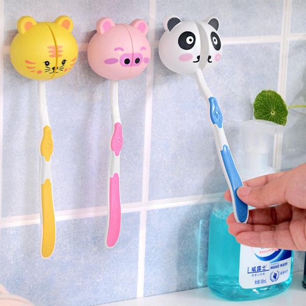 

toothbrush holders 1pc lovely cartoon animal head holder stand cup mount suction toothpaste accesory tandenborstel opbergdoos c1