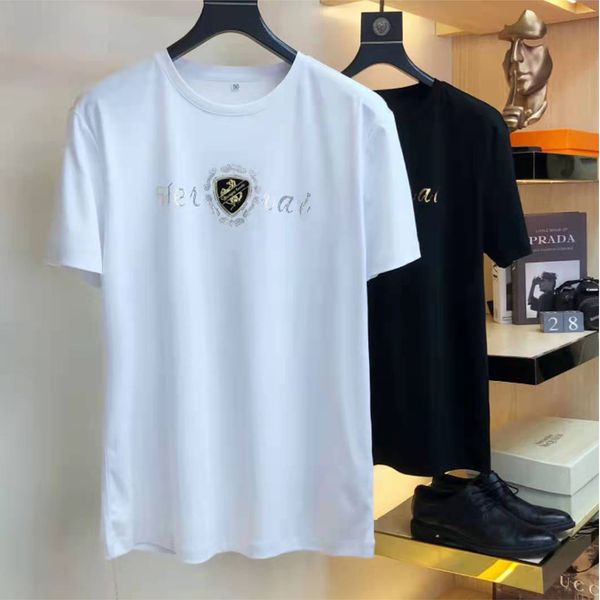 

fashion summer tide brand men's tees & polos casual round neck mercerized cotton short-sleeved shirt m-3xl, White;black