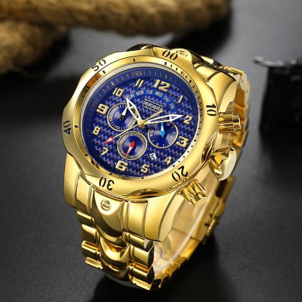 

wristwatches mens watch quartz stainless steel man wristwatch waterproof multifunction men watches luxury gold blue large dial temeite brand, Slivery;brown