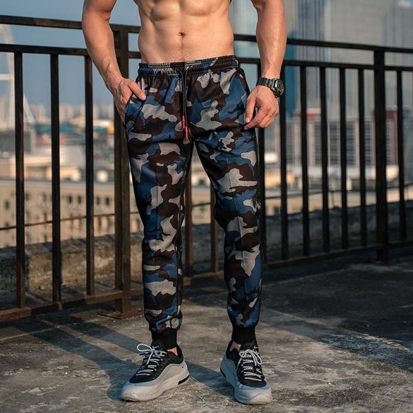

running pants autumn winter men joggers training sports camouflage sportswear fitness exercise gym zipper pocket trousers, Black;blue