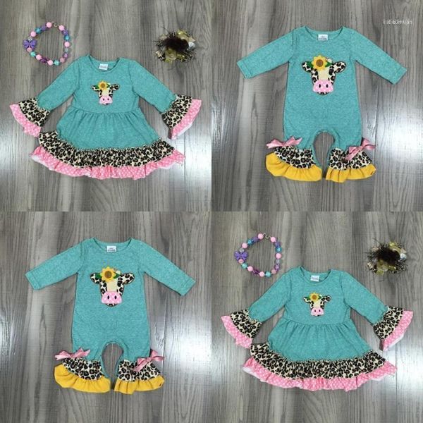 

clothing sets girlymax spring/winter baby girls dress romper cotton cow sunflower leopard ruffles boutique children clothes match, White