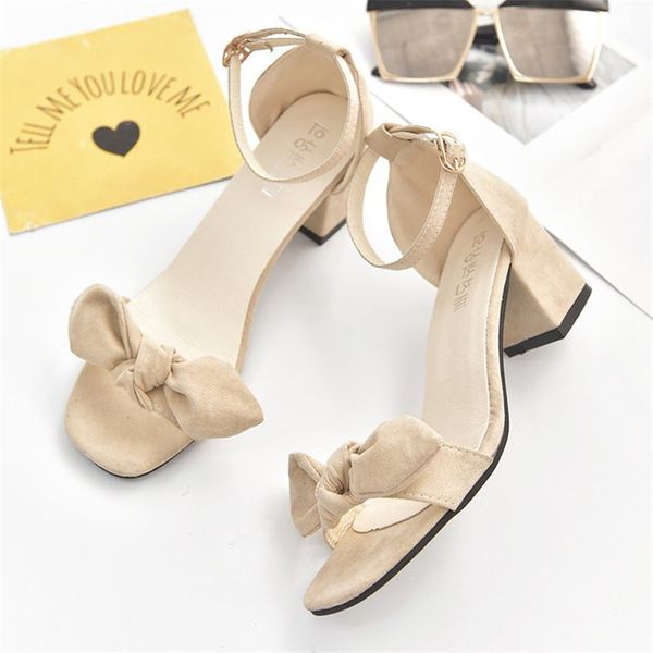 

official website 70% off outlet women butterfly knot square heel sandals wild student buckle high heels office shoes sale, Black