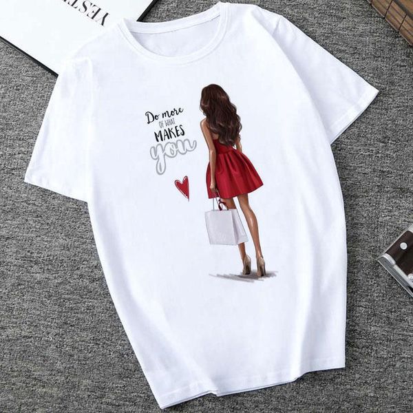

summer for women 2021 harajuku aesthetic thin section t shirt do mose of what makes you happy tshirt vogue t-shirt women's, White