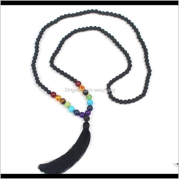 

beaded & pendants drop delivery 2021 natural lava-rock stone bead necklace tassel pendant necklaces rainbow 7 chakra amethy beads diffuser a, Silver