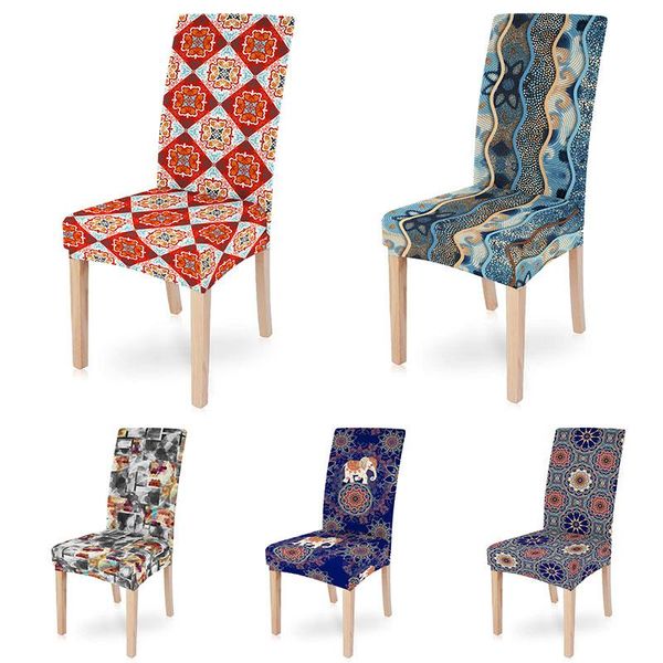 

geometric boho stretch elastic chair covers universal size removable washable anti-dirty seat cover for banquet kitchen