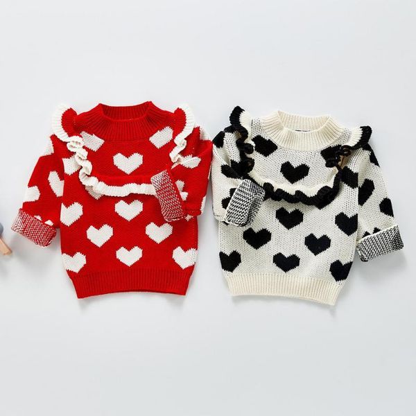 Bebê meninas roupas suéteres recém-nascido manga longa coração impressão de malha roupas crianças bebê menina camisola cardigan outwear 210413