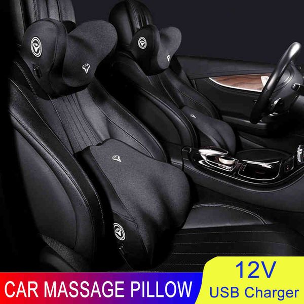 

car usb charging headrest neck auto seat cushions support travel pillow vibration massage relieve fatigue