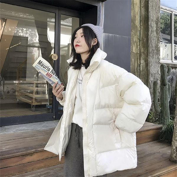 

women's jackets short thick warm down jacket woman hooded long sleeve glossy winter loose cotton-padded coat clothes fem 7fln, Black;brown