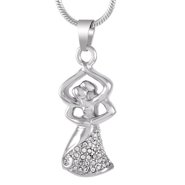 

pendant necklaces ijd9204 fairy girl dancing with her love memorial urn necklace cremation ashes holder keepsake stainless steel jewelry, Silver