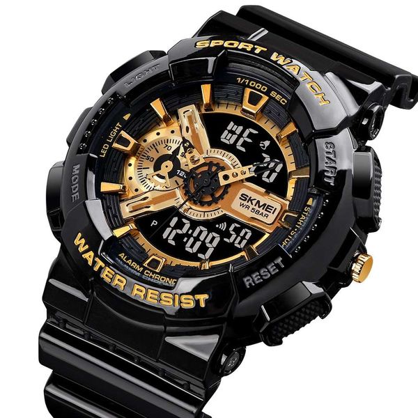 SKMEI LED Digital Shock Männer Analog Quarz Schwarz Gold Elektronische Armbanduhr Masculino G Stil Wasserdichte Kunststoff Sport Watch305N