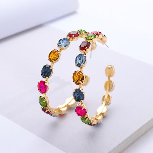 

dangle & chandelier exaggerated large circle multicolor crystal earrings women rhinestones pendant india for jewelry gifts, Silver