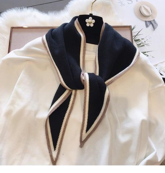 

scarves royalmaybe knitted wool triangle scarf women neck protection shawl small shoulder dual-use bib winter scarfs for ladies, Blue;gray