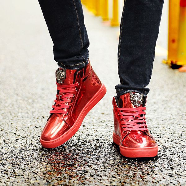 

brand fashion autumn mens sneakers big size shiny metal men casual shoes glitter red blue high men shoes sneakers