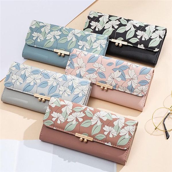 

wallets cute printing flower purse wallet for women girl coin female three fold clutch multifunction femme bolsa, Red;black