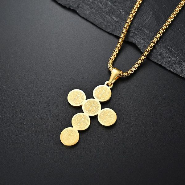 

pendant necklaces european and american titanium steel six round cross pendant, trendsetter wear, minority design couple necklace, Silver