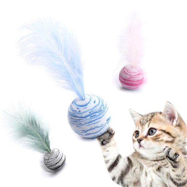 

cat toys starry sky texture ball with feather light foam throwing funny interactive playing chew toy pet supplies