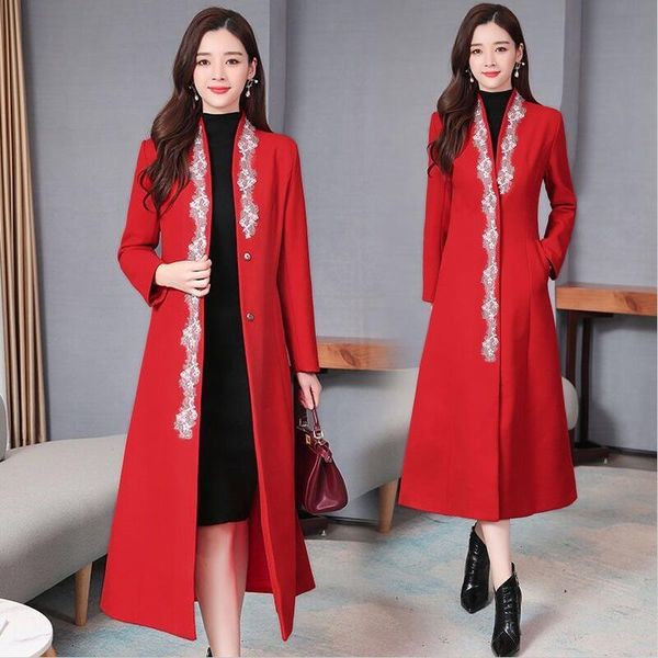 

women's wool & blends woolen jacket women coats spring 2021 coat clothes autumn long slim thick warm pakra female jackets red, Black