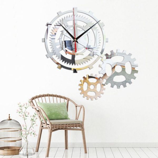 

wall clocks decorate home 3d gear clock art mirror sticker decoration decals mural painting removable decor modern design wallpaper